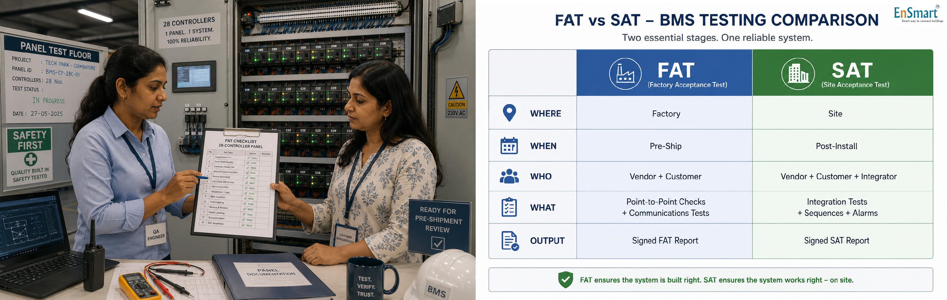 FAT and SAT — Factory and Site Acceptance Tests Every BMS Project Needs — infographic