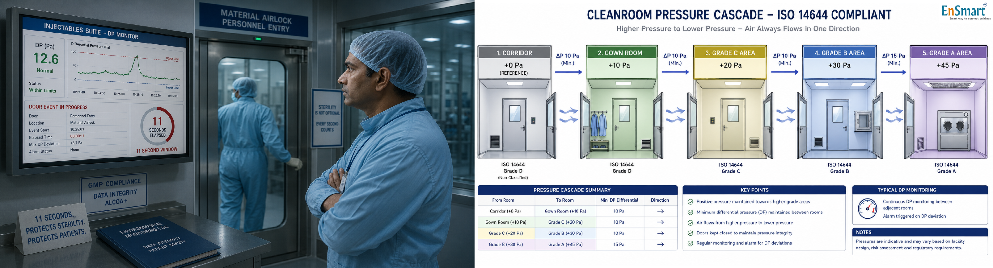 Pharma Cleanroom Differential Pressure Control — infographic